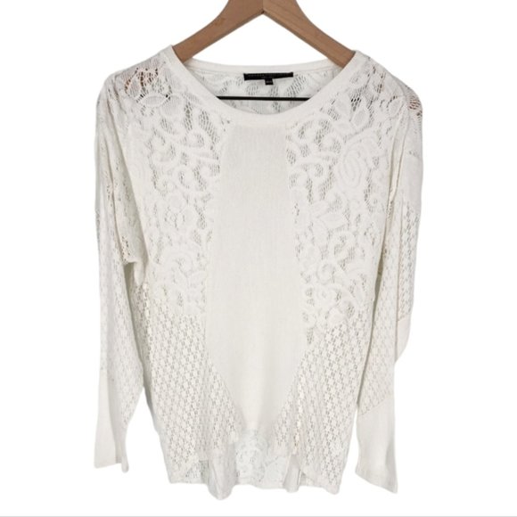 Generation Love Knit Lace Lightweight Crew Neck Sweater White XS / Small - Picture 2 of 12